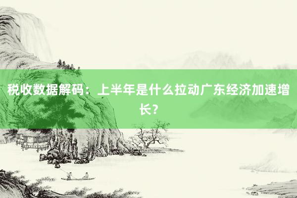 税收数据解码：上半年是什么拉动广东经济加速增长？