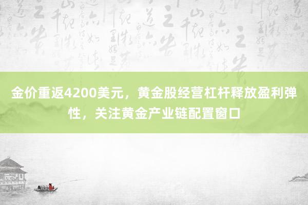 金价重返4200美元，黄金股经营杠杆释放盈利弹性，关注黄金产业链配置窗口