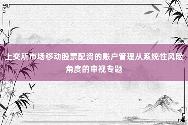 上交所市场移动股票配资的账户管理从系统性风险角度的审视专题