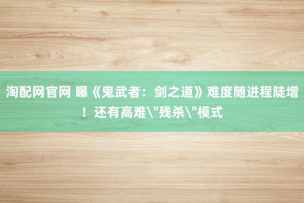 淘配网官网 曝《鬼武者：剑之道》难度随进程陡增！还有高难