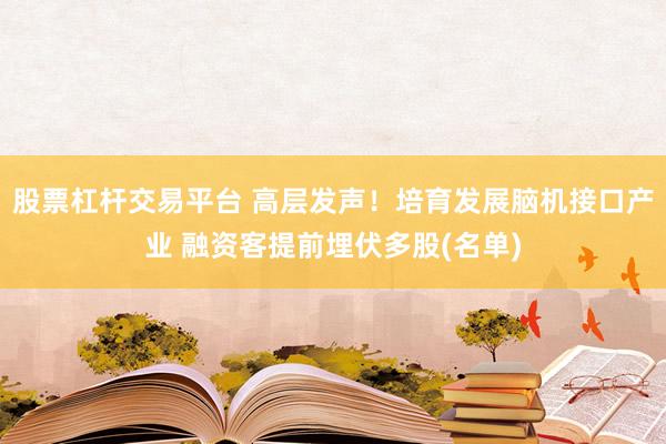 股票杠杆交易平台 高层发声！培育发展脑机接口产业 融资客提前埋伏多股(名单)
