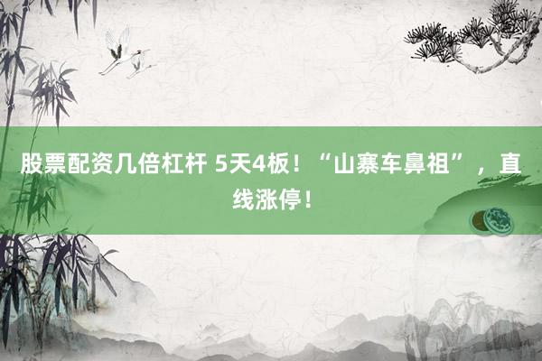 股票配资几倍杠杆 5天4板！“山寨车鼻祖” ，直线涨停！