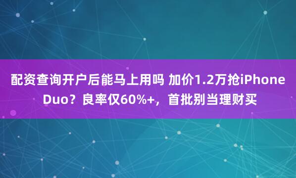 配资查询开户后能马上用吗 加价1.2万抢iPhone Duo？良率仅60%+，首批别当理财买